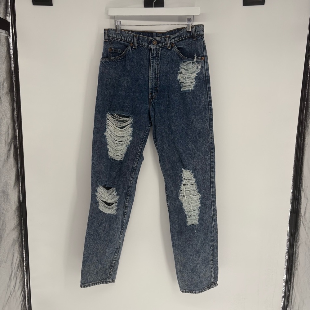 Vintage Levis Orange Tab Hand Distressed High Waisted Dark Wash